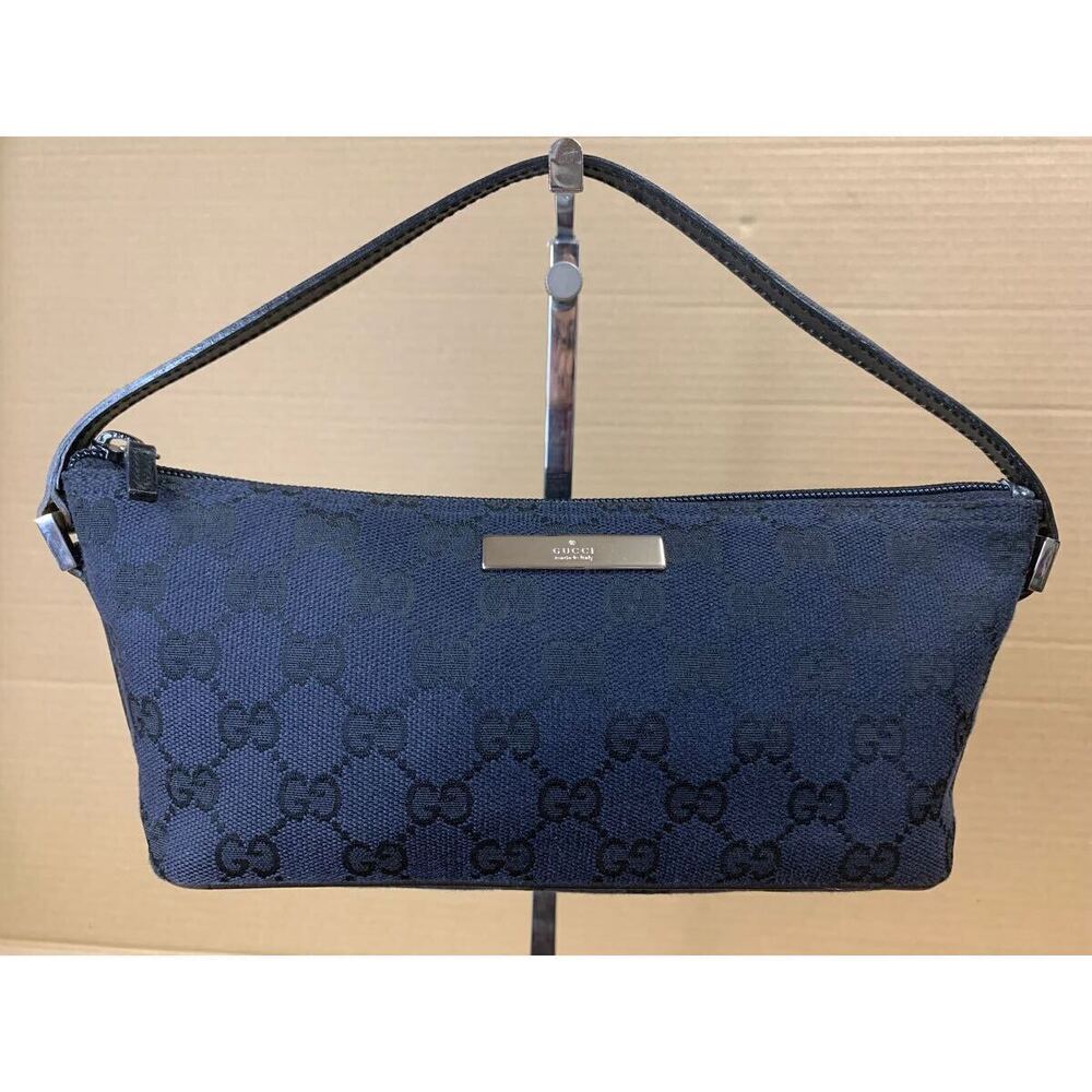 GUCCI Accessory Clutch GG Canvas Leather Handbag Black Party Bag